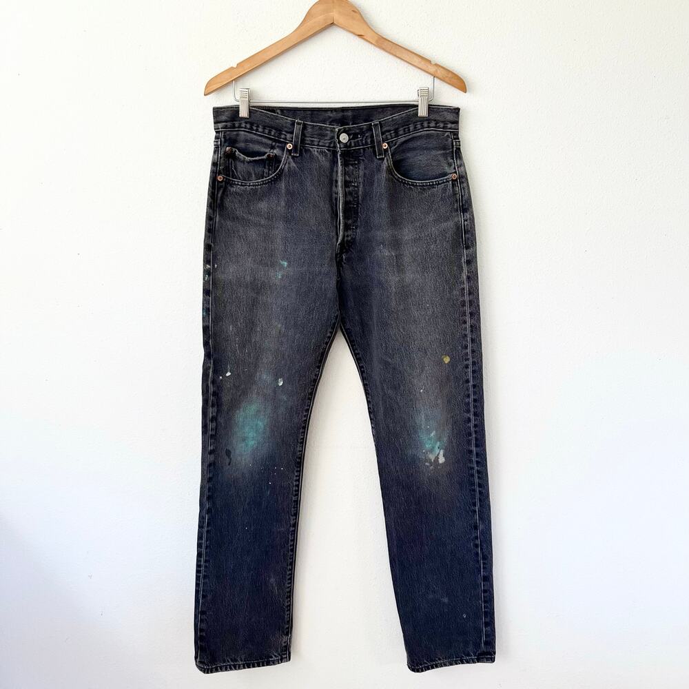 Vintage Y2K Levi's 501 Jeans Black Denim Distressed // Size‎ 34 X 36